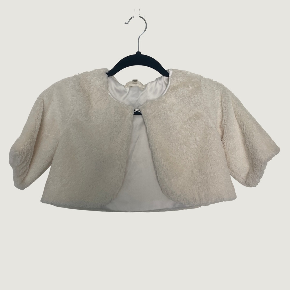 Jessica Simpson Bolero Shrug Cream White Faux Fur Cropped Holiday Sz M